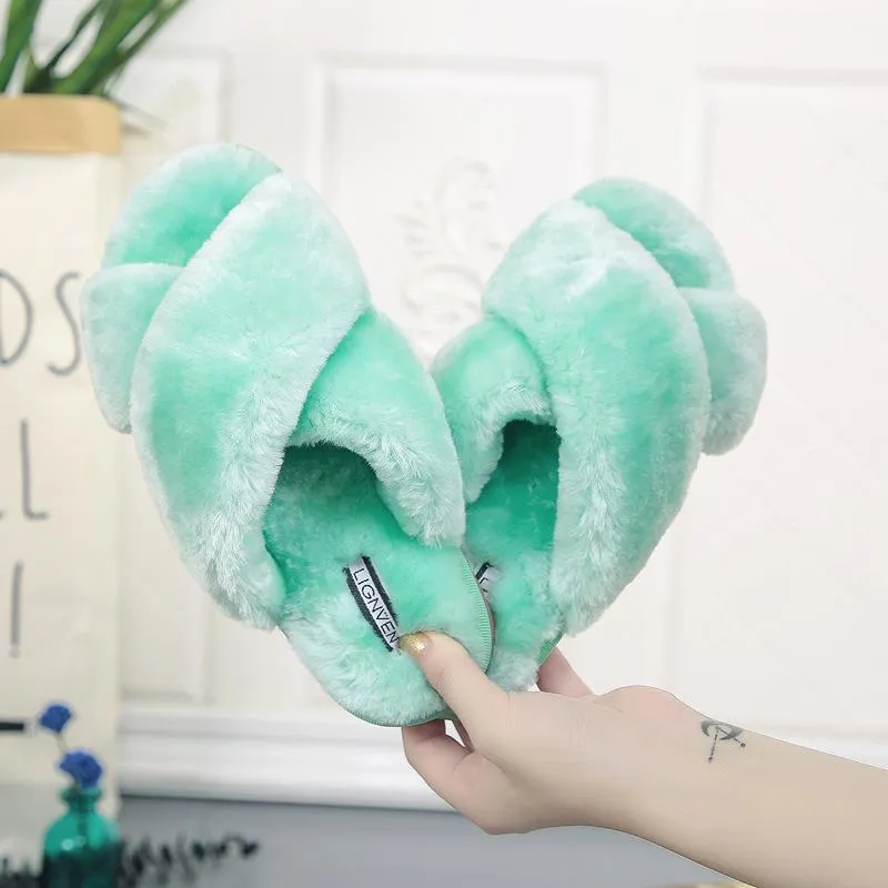 Warm Faux Fur Soft Plush Furry Slippers